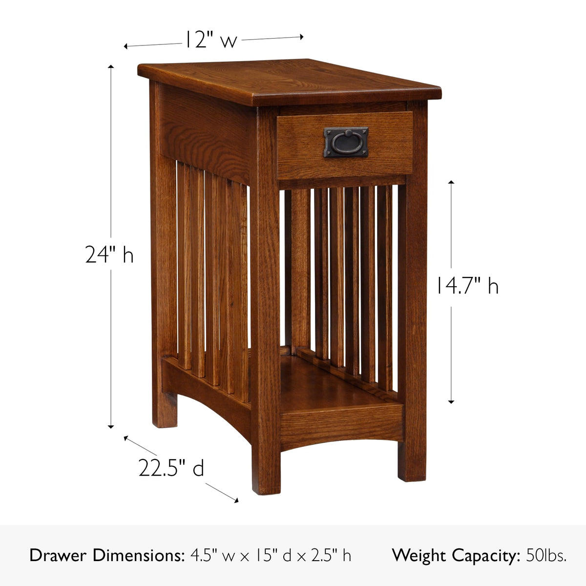Leick Home Mission End Table in medium oak finish highlights natural wood grain and warmth.