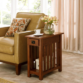 Leick Home Mission End Table with solid wood drawer showcases durable storage for essentials.