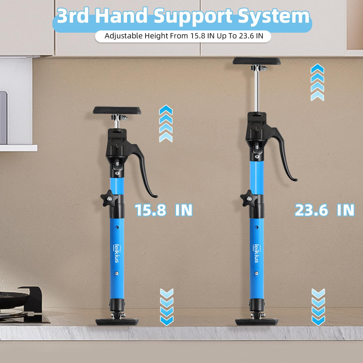 Leikius 3rd-hand support pole assembly showing versatile mounting on surface