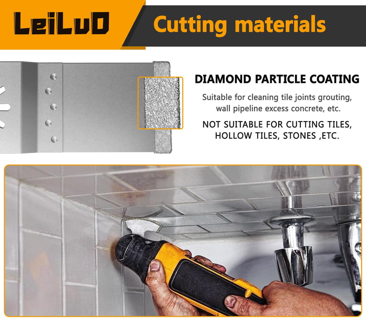 Durable blade design reduces wear during extended grout removal tasks.