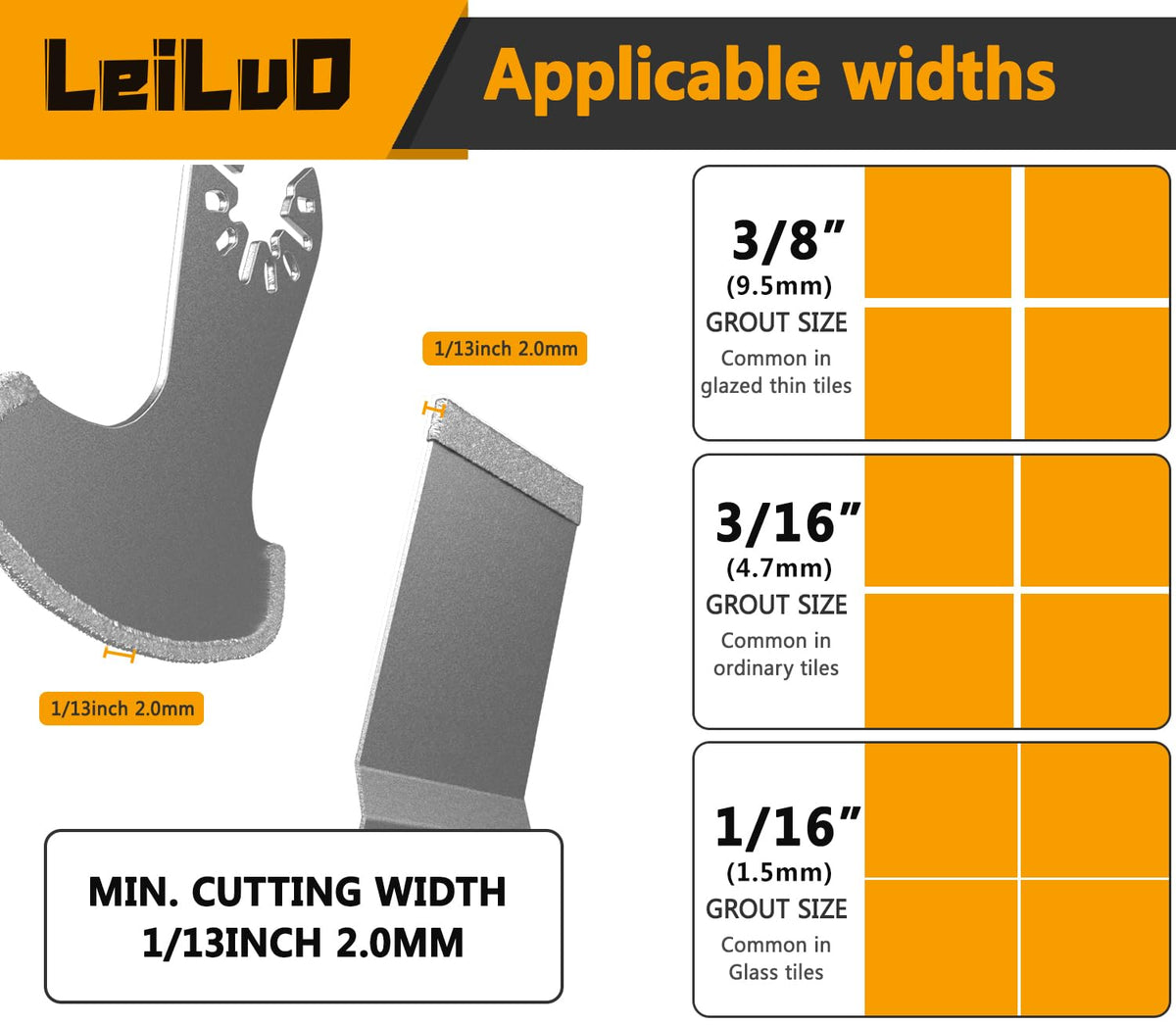 Diamond-coated edge quickly cuts through stubborn cement and grout.