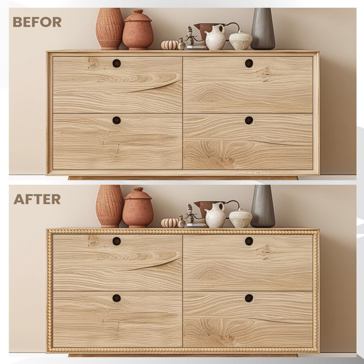 Leinuosen wood finish molding for ceilings and cabinets offers flexible sizing.