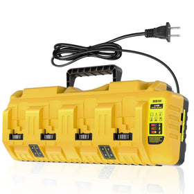 Leisuda DCB104 front view shows four charging bays for DeWalt batteries