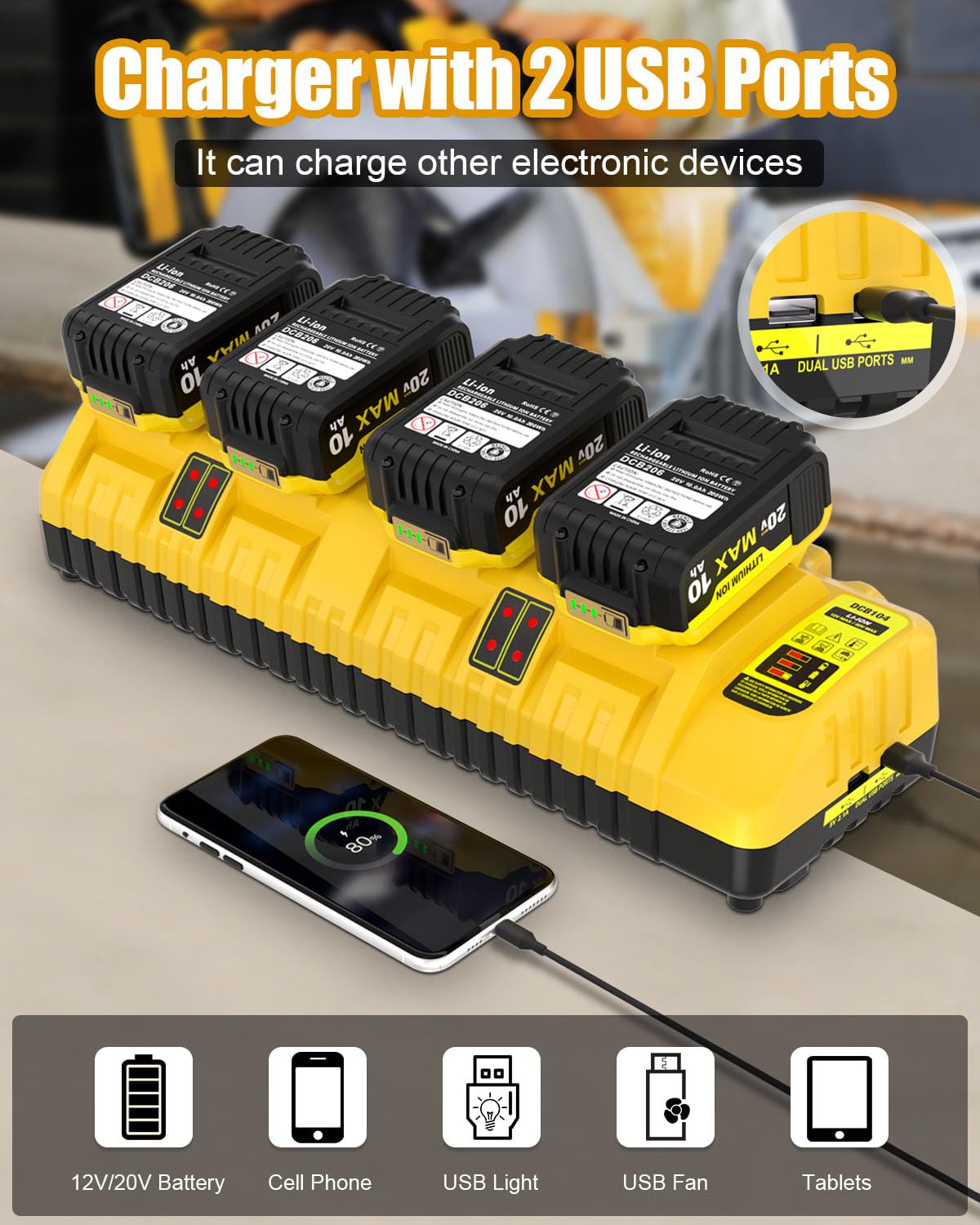 Leisuda DCB104 LED indicators display charging status clearly
