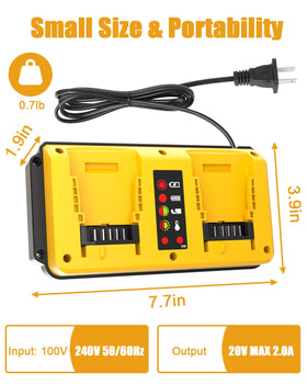 Leisuda dual-port charger in use, charging two batteries simultaneously.