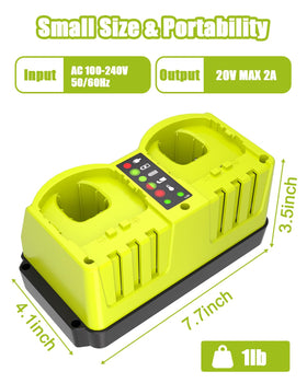Leisuda P117 18V dual-port charger side view for simultaneous battery charging
