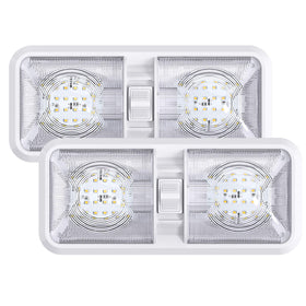 Leisure LED double dome light front view in natural white for RV interiors