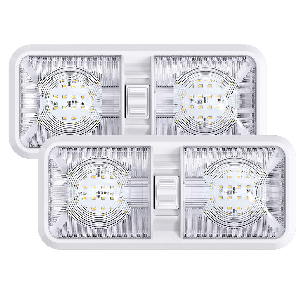 Leisure LED double dome light front view in natural white for RV interiors