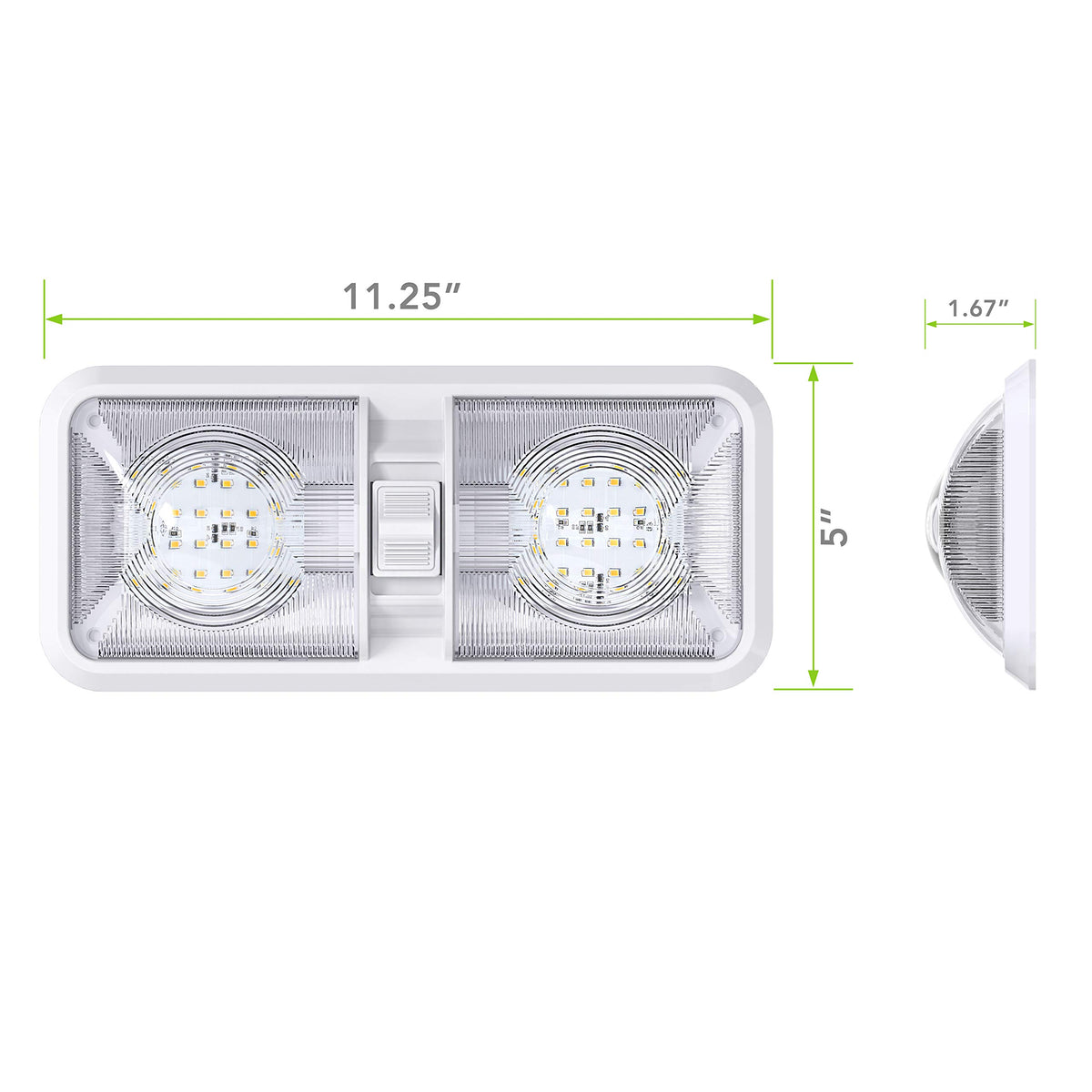 Leisure LED dome light side panel showing energy-efficient 6W draw
