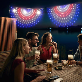 Leisure World outdoor patriotic lights with 8 modes for customizable ambiance.