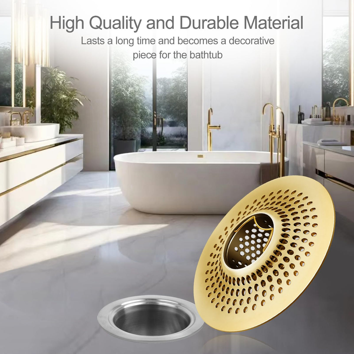 LEKEYE drain catcher installed over tub drain with water flowing