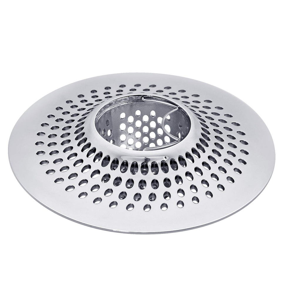LEKEYE drain hair catcher basket in stainless steel catching hair while maintaining water flow.