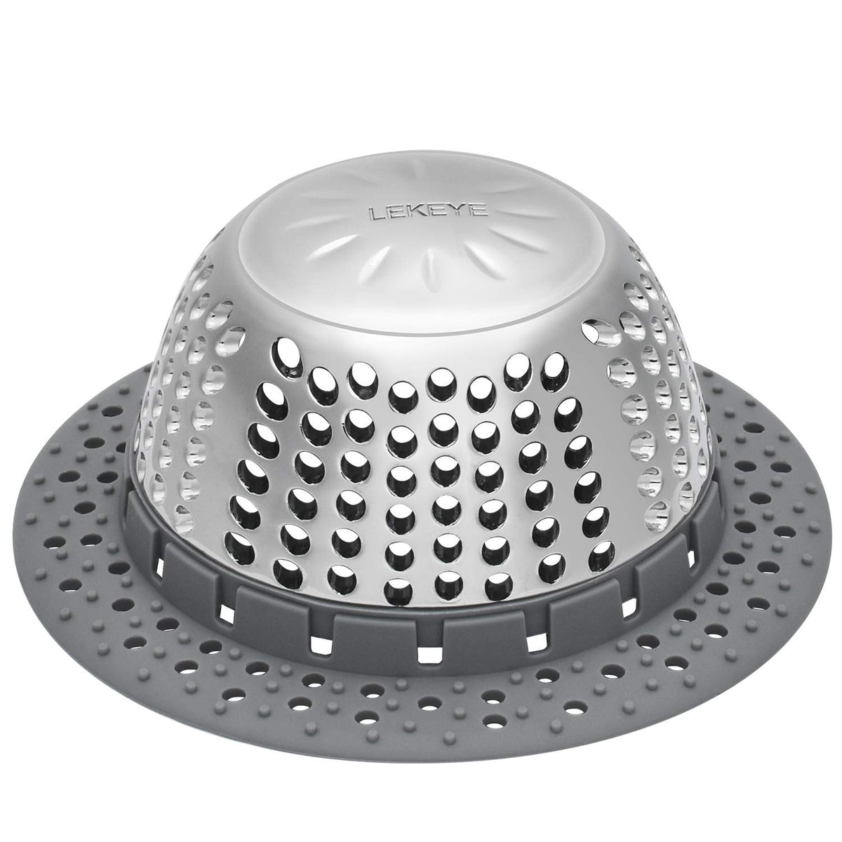 LEKEYE drain hair catcher with dome-top catches hair and debris to prevent clogs.
