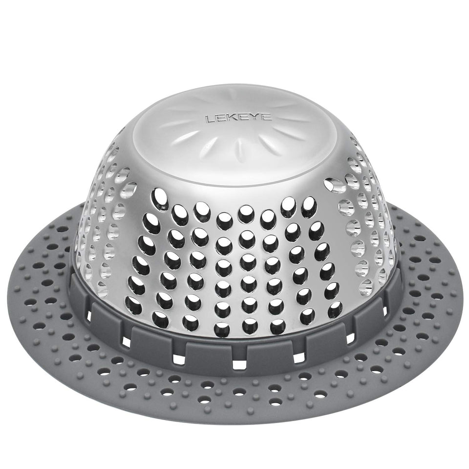 LEKEYE drain hair catcher with dome-top catches hair and debris to prevent clogs.