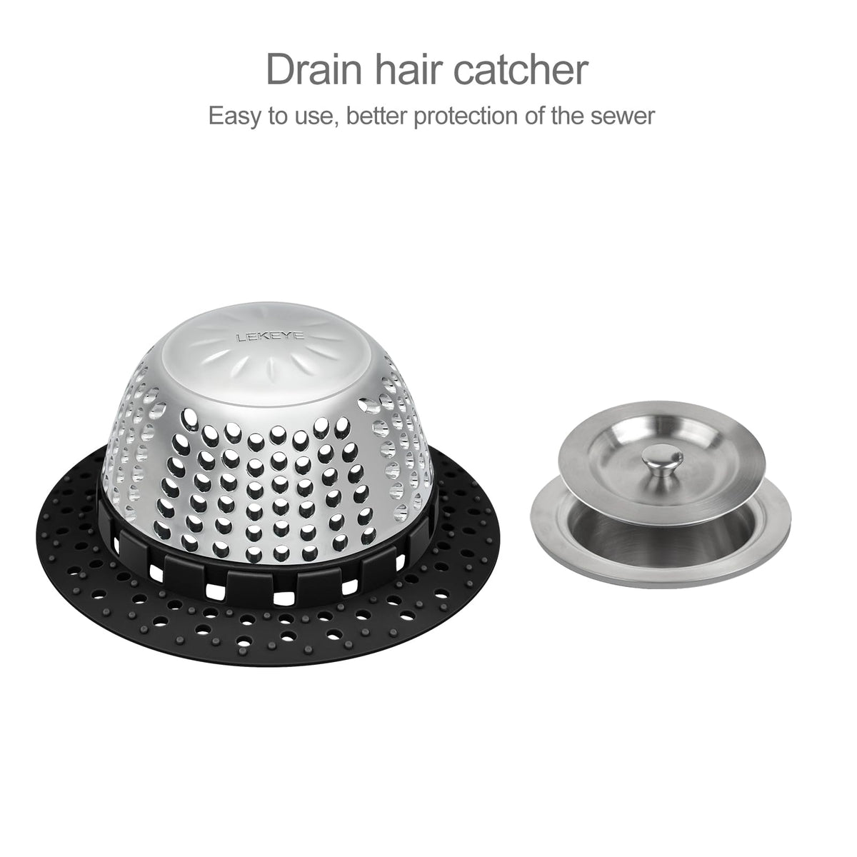 LEKEYE drain protector fits pop-up drains, maintaining steady water flow and preventing clogs.