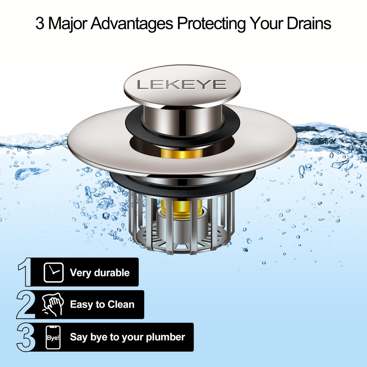 LEKEYE durable bath plug for long-lasting use.