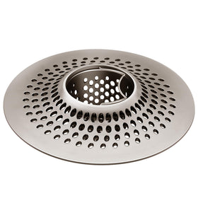 LEKEYE shower drain hair catcher in brushed nickel close-up; keeps drains flowing smoothly.