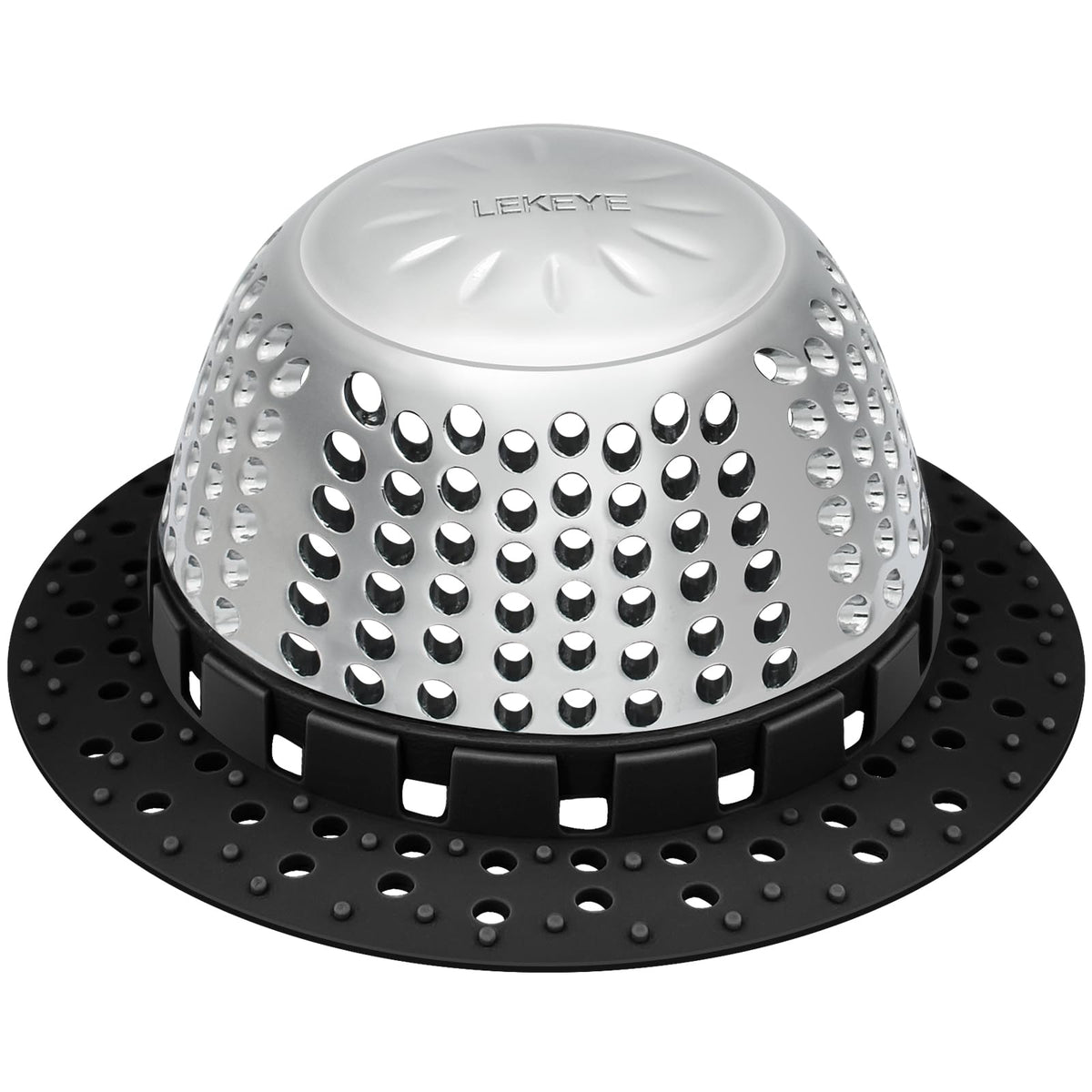 LEKEYE shower drain hair catcher with dome design catches hair and promotes smooth drainage.