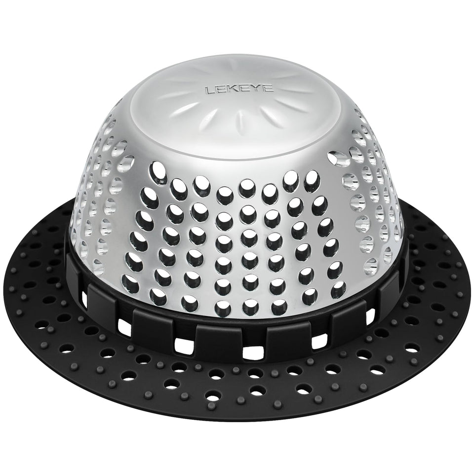 LEKEYE shower drain hair catcher with dome design catches hair and promotes smooth drainage.