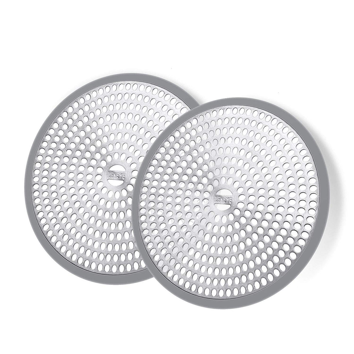 LEKEYE shower hair catcher 2-pack with steel and silicone traps hair and prevents clogs.