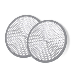 LEKEYE shower hair catcher 2-pack with steel and silicone traps hair and prevents clogs.