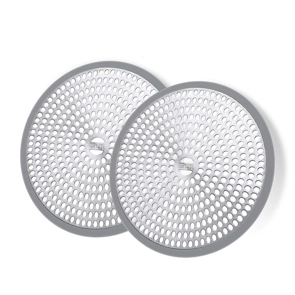 LEKEYE shower hair catcher 2-pack with steel and silicone traps hair and prevents clogs.