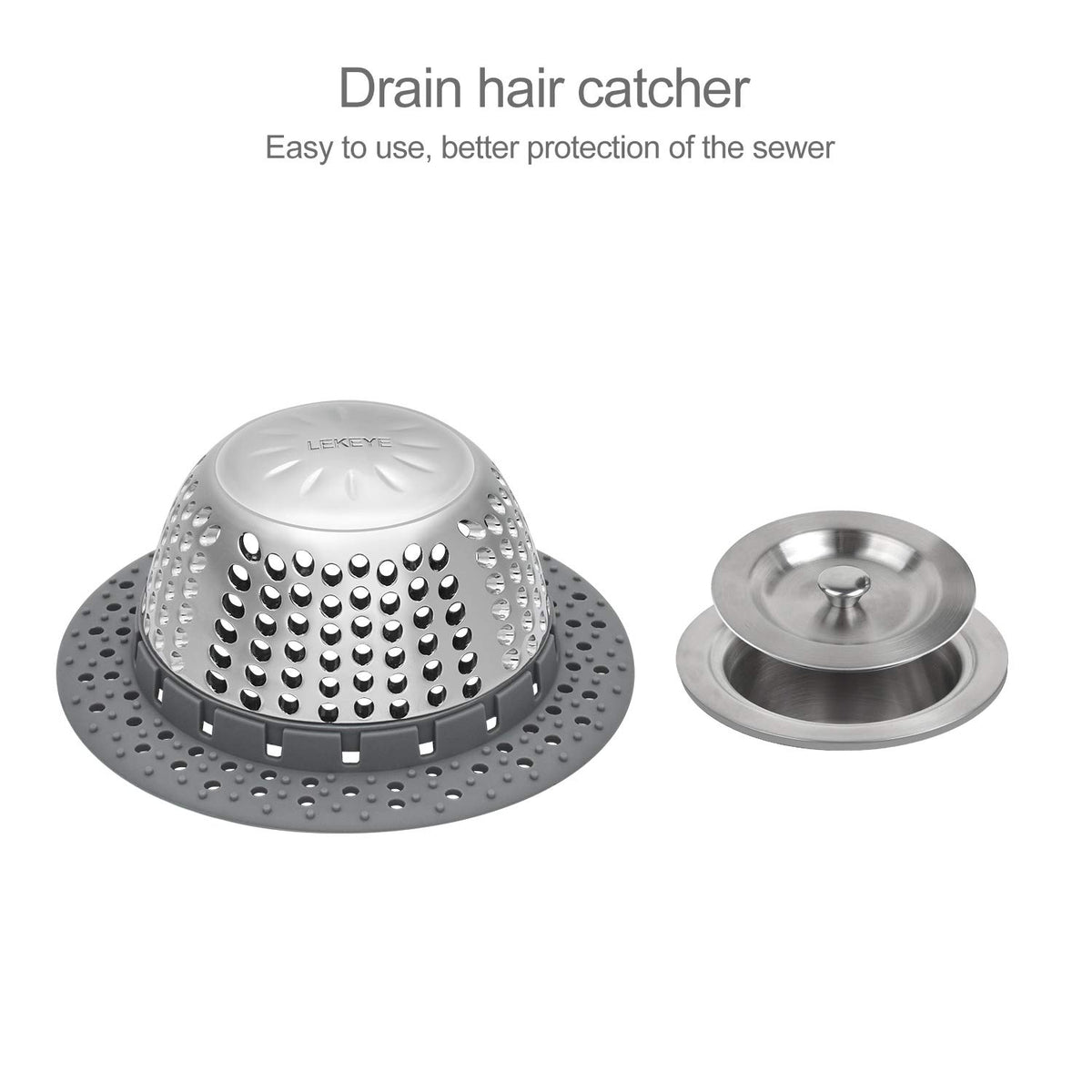 LEKEYE stainless-steel-dome detail shows rustproof construction for wet bathroom use.