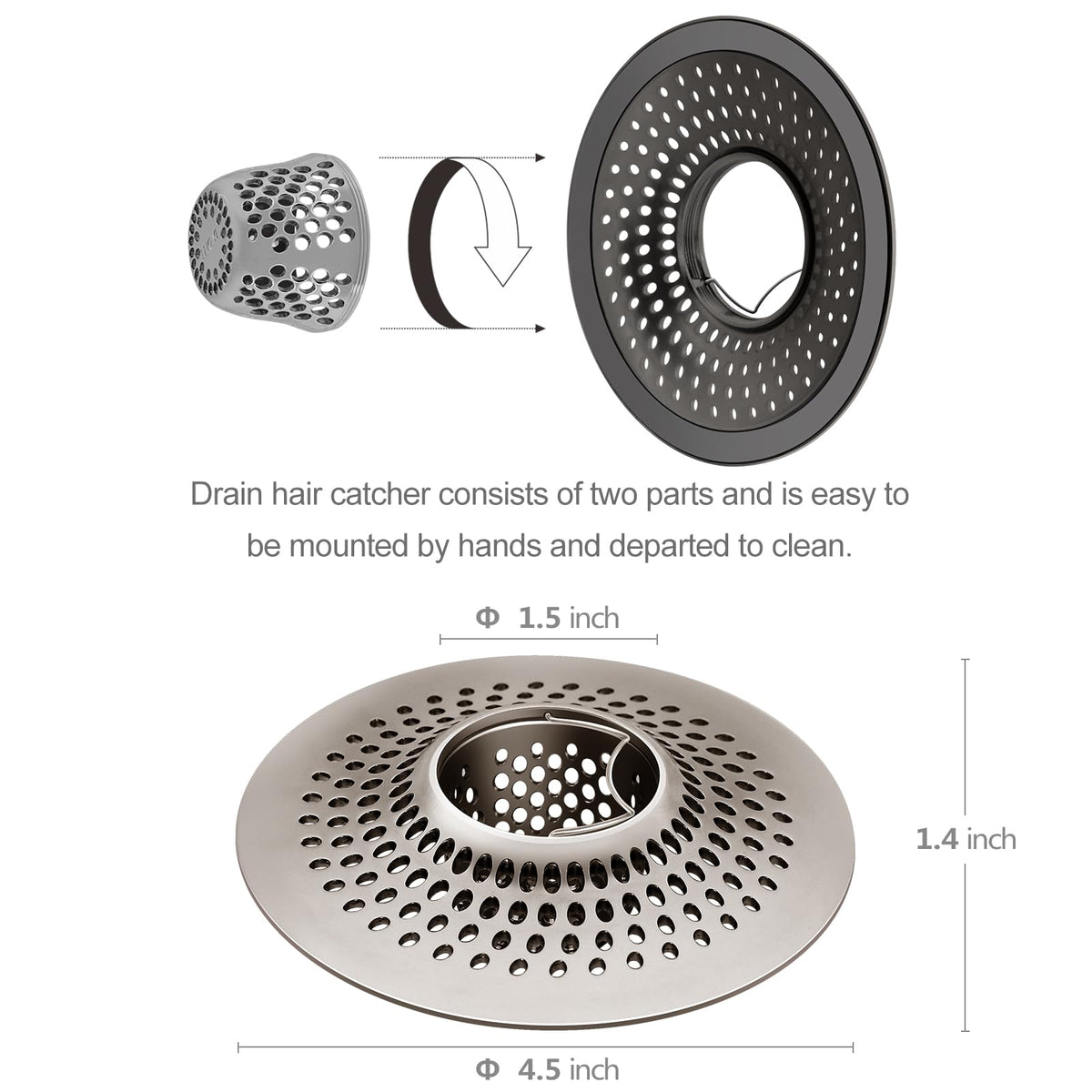 LEKEYE stainless steel drain protector brushed nickel; rustproof durability for bathroom life.