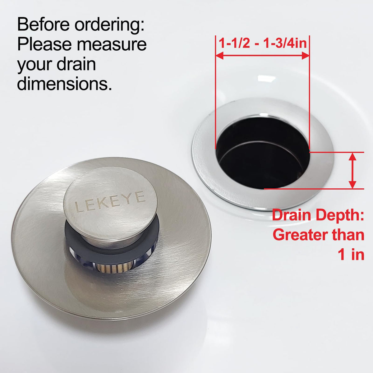 LEKEYE universal-fit drain stopper works with most tubs.