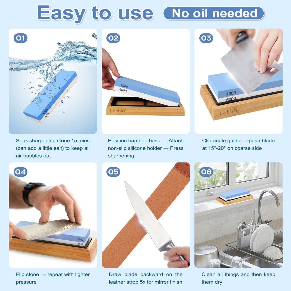 Leking angle guide helps achieve consistent sharpening angles for blades