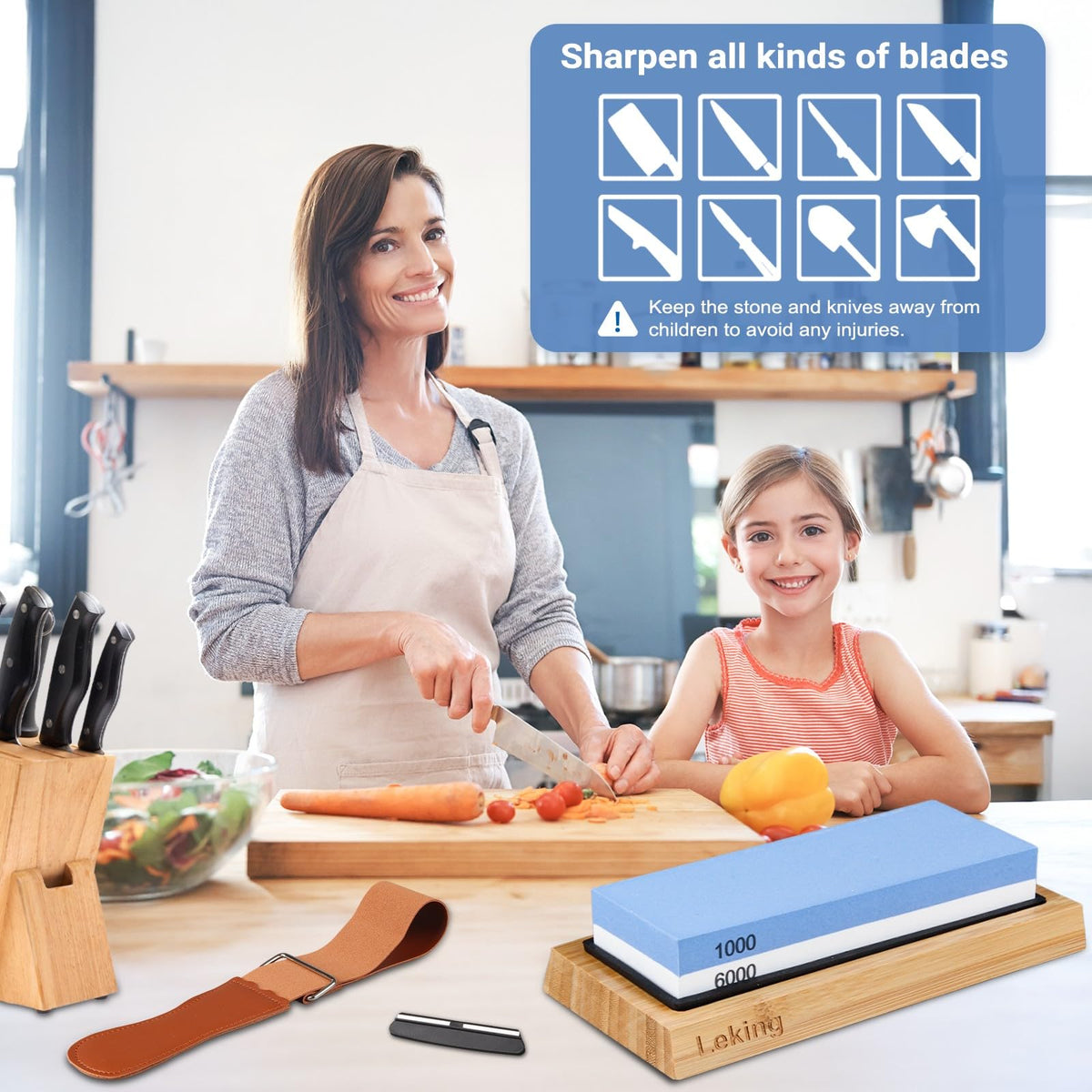 Leking bamboo base with non-slip holder stabilizes sharpening for steady results