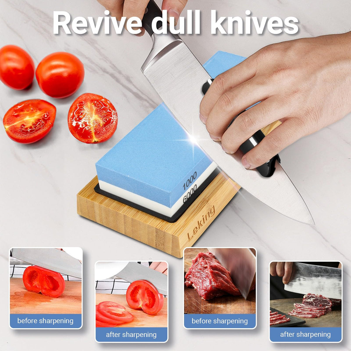 Leking 6000 grit fine side delivering a polished edge on delicate blades
