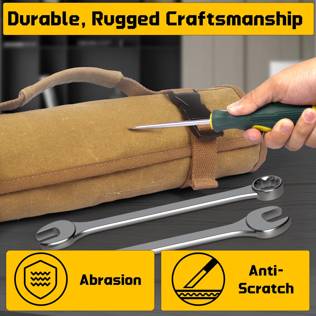 Lelezone Wrench Roll buckle and handle enable secure transport between sites.