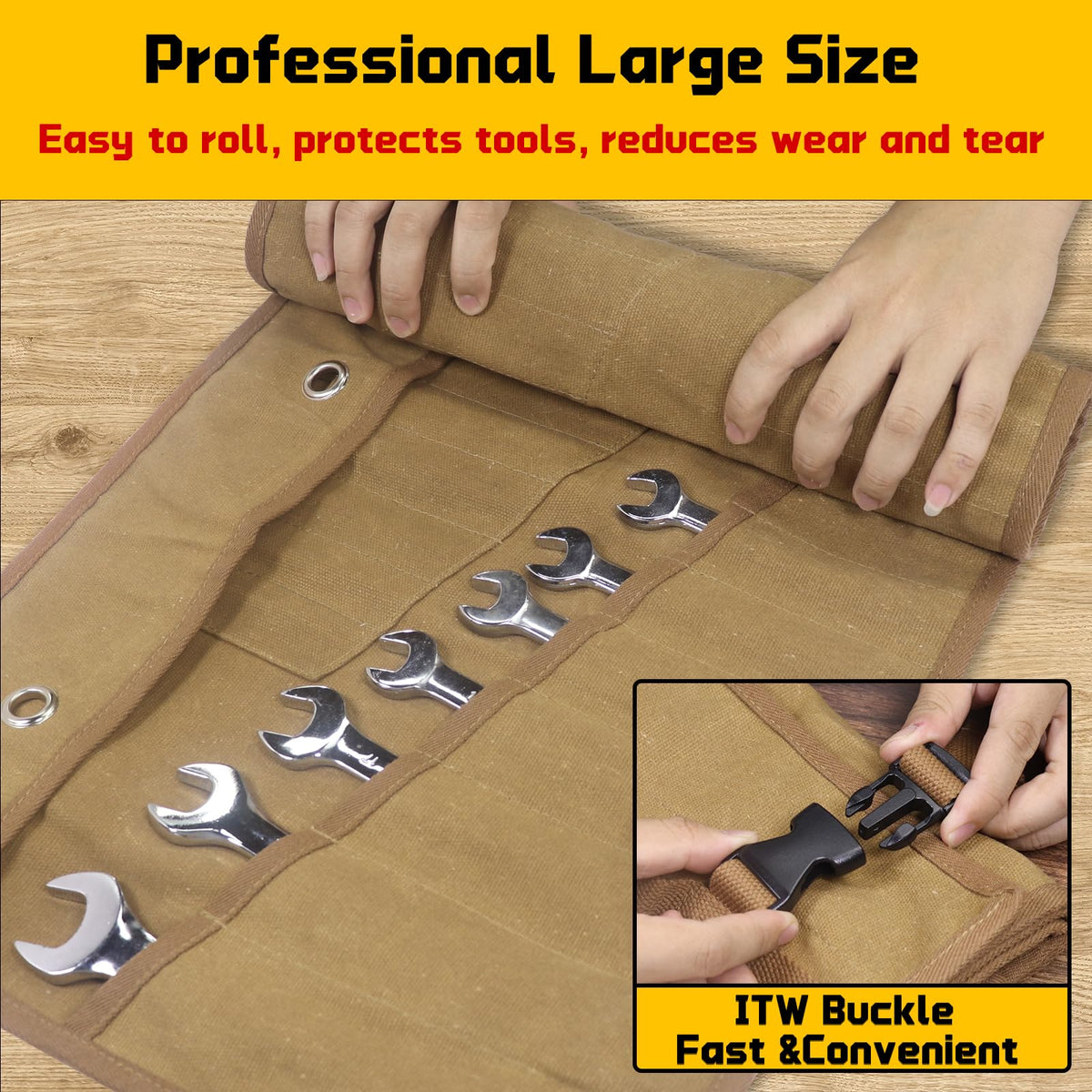 Lelezone Wrench Roll four hanging loops provide instant access when opened.