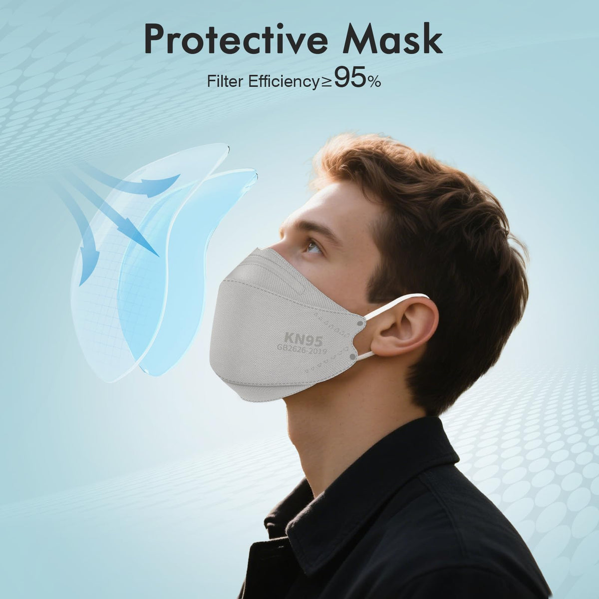 LEMENT KN95 mask with comfortable ear loops reduces ear pressure during long use