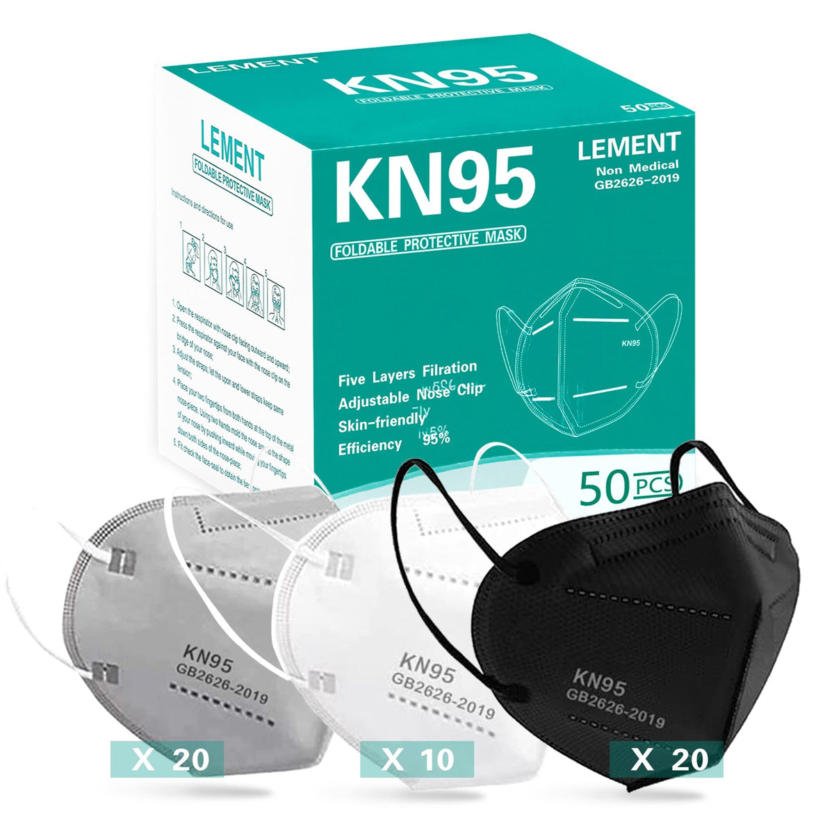 LEMENT KN95 mask 5-layer white design for daily protection