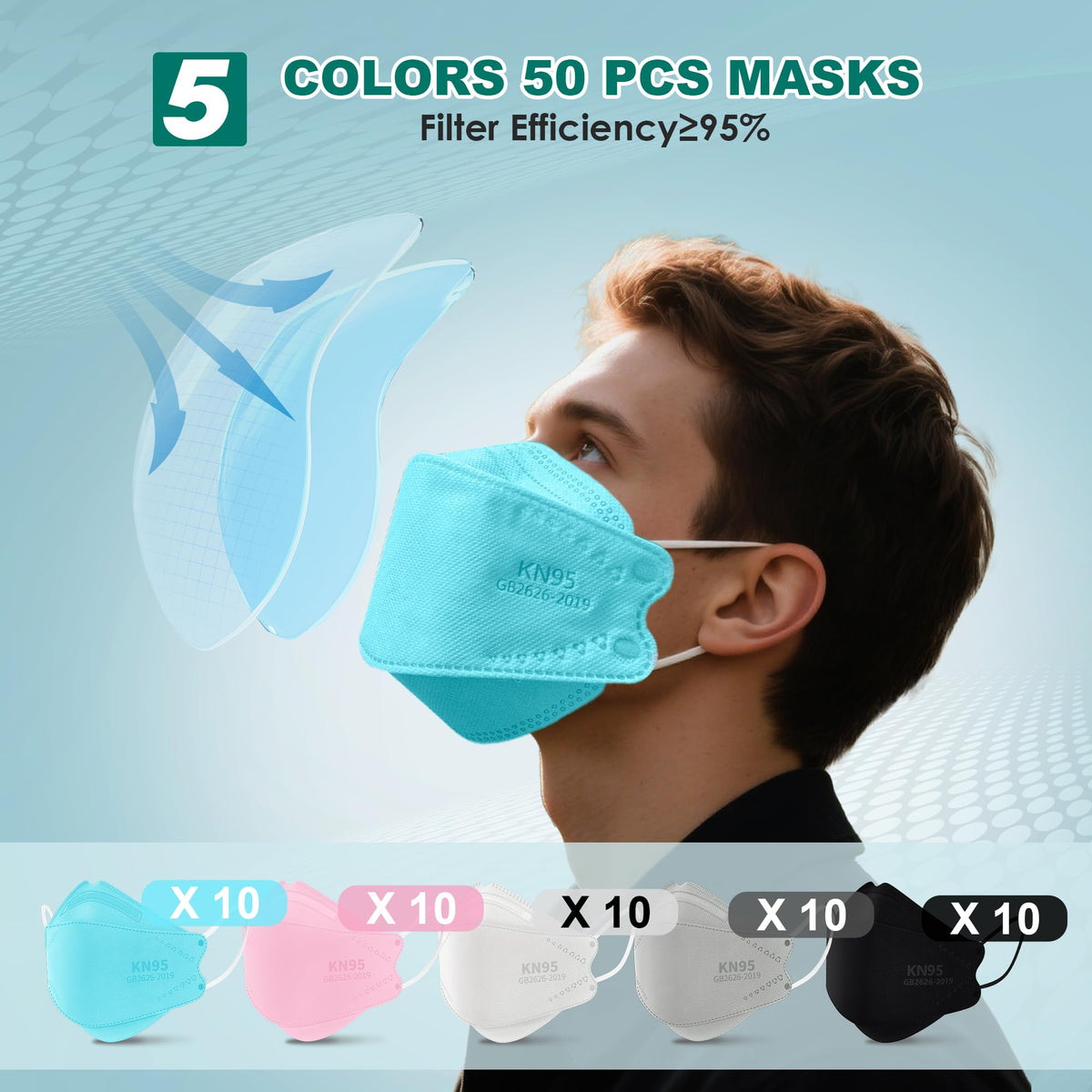 LEMENT KN95 mask black color showing ergonomic 3D fit and secure seal