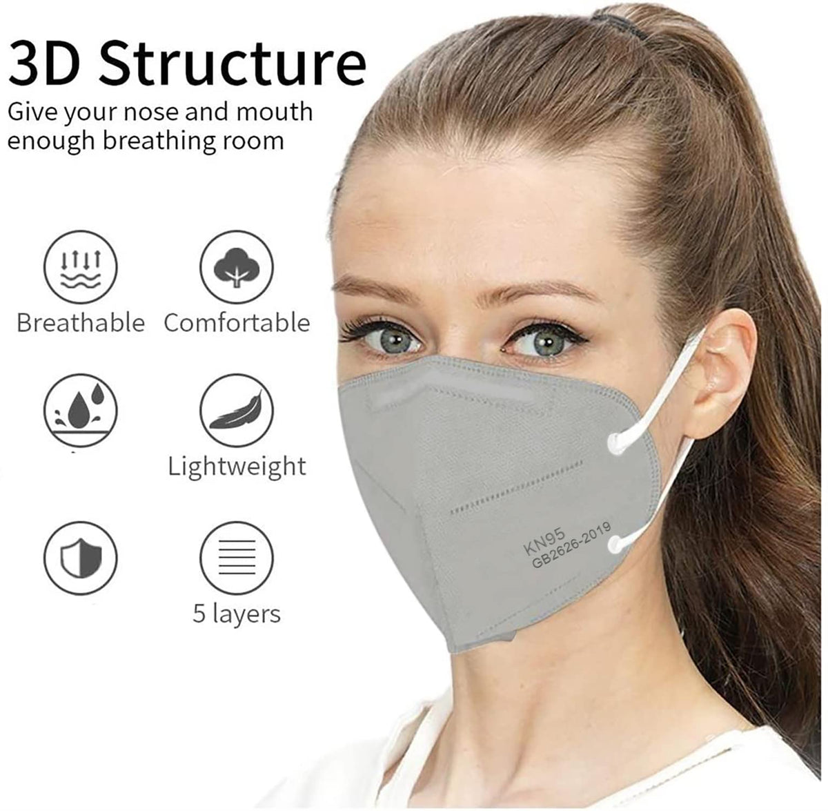 LEMENT KN95 mask with soft elastic ear loops for all-day wear.