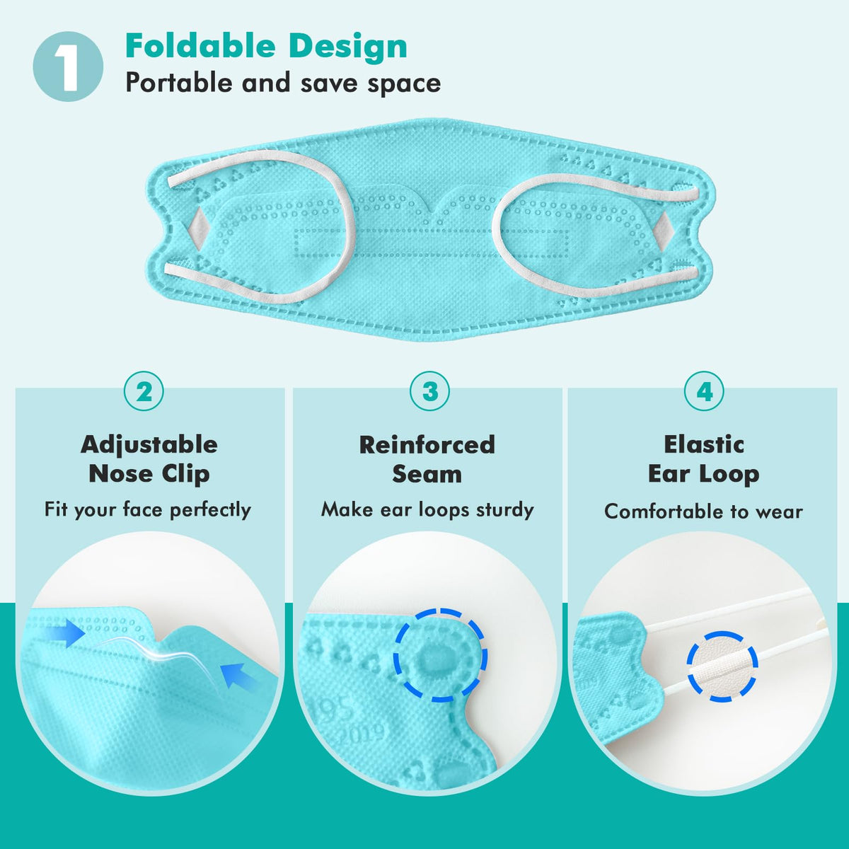 LEMENT KN95 mask white color demonstrating foldable design for easy carry