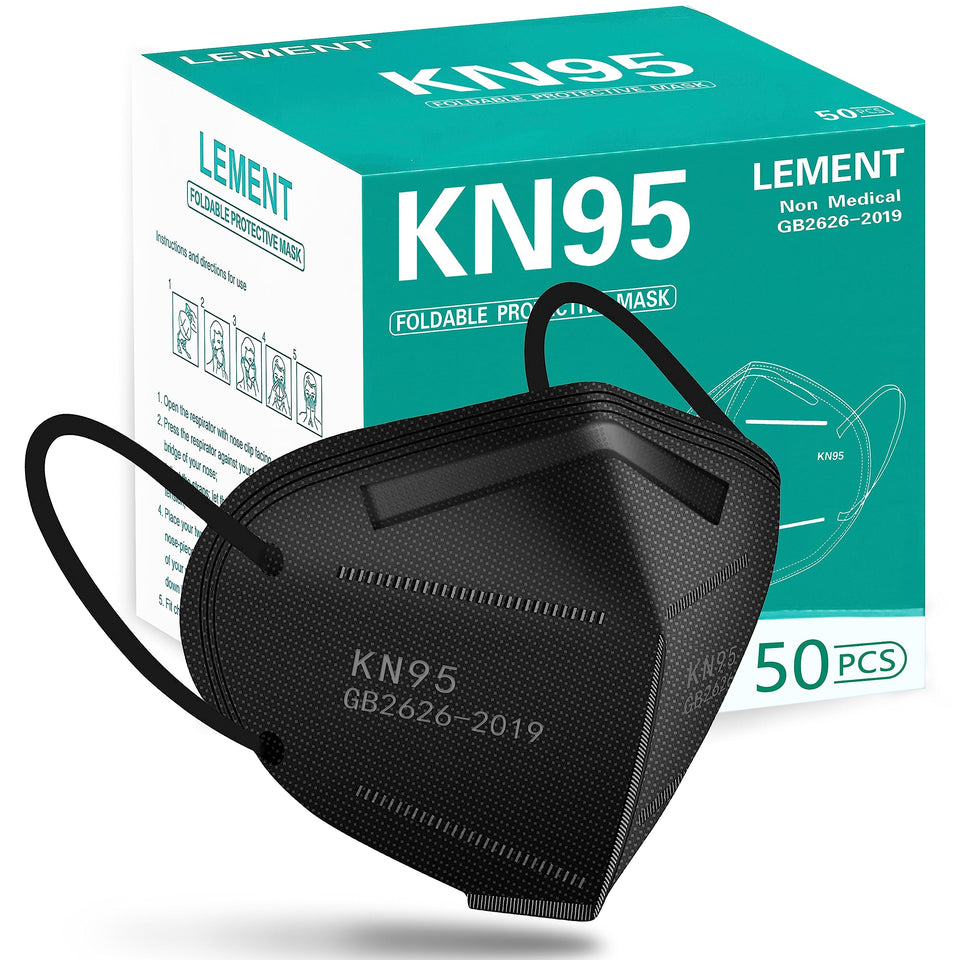 LEMENT KN95 mask black front view showing sleek five-layer protection