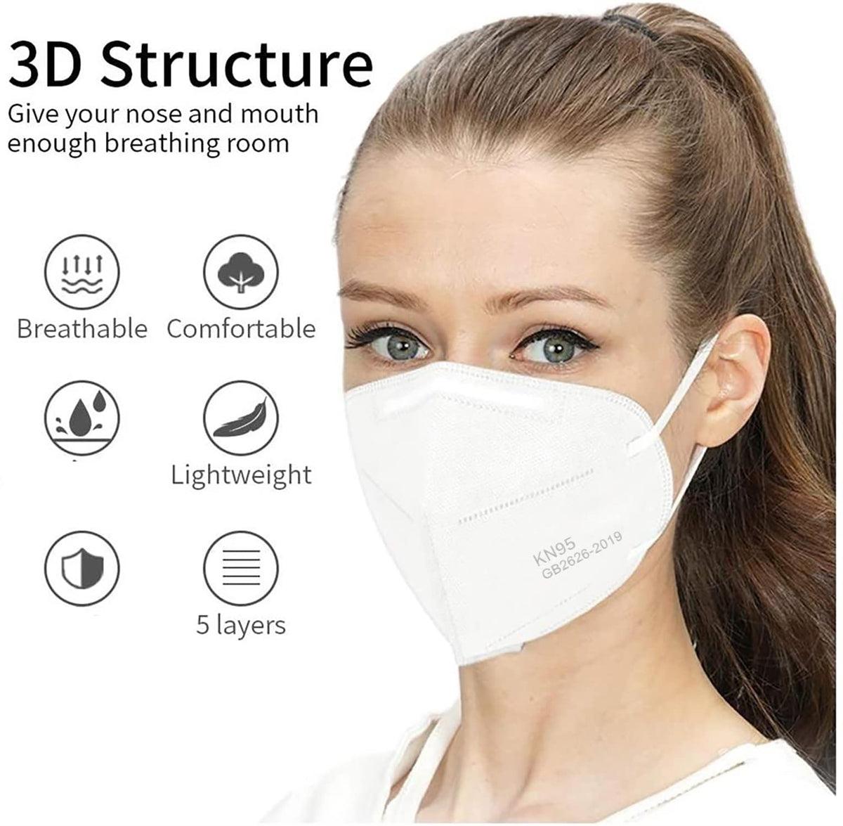 LEMENT KN95 mask elastic ear loops close-up for comfortable wear.