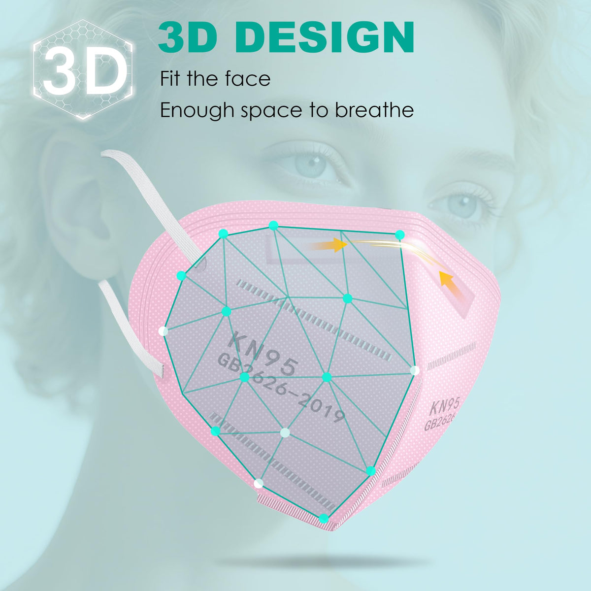 LEMENT KN95 mask pink earloops closeup highlighting softness