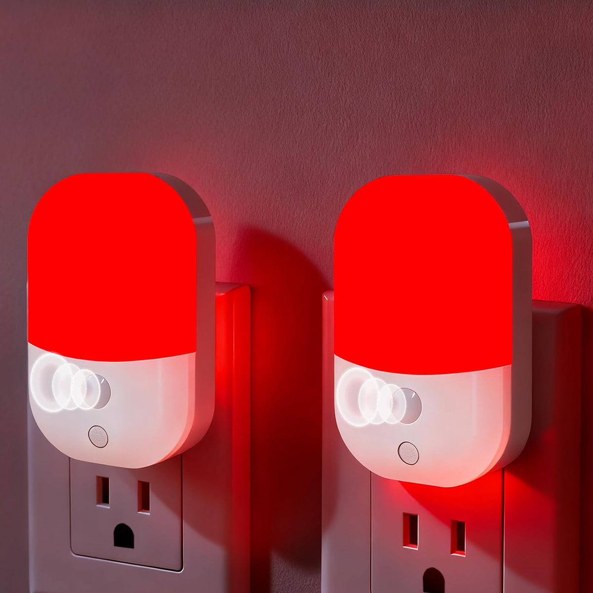 LemSen 670nm red night light glowing softly in the nursery for safe nighttime navigation.