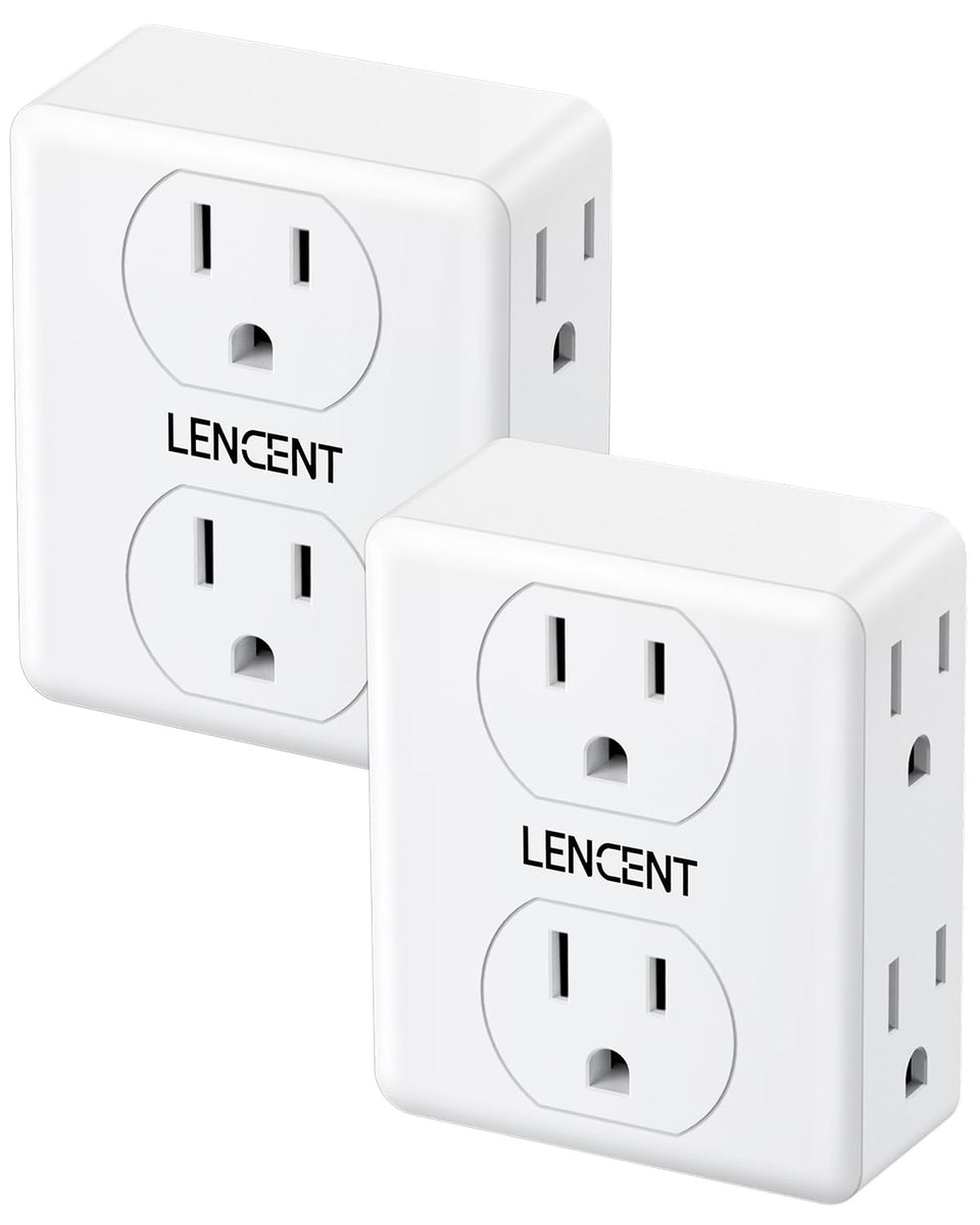 LENCENT 2-to-3 prong outlet adapter with six outlets for clutter-free power.