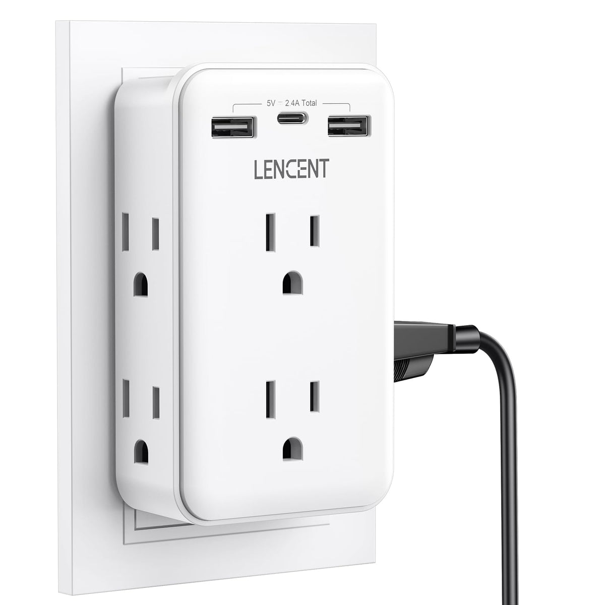 LENCENT 2-to-3 prong outlet adapter front view converts ungrounded outlets safely.