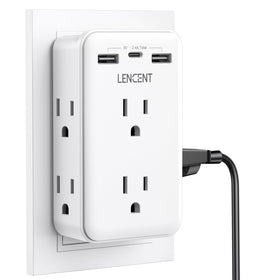 LENCENT 2-to-3 prong outlet adapter front view converts ungrounded outlets safely.