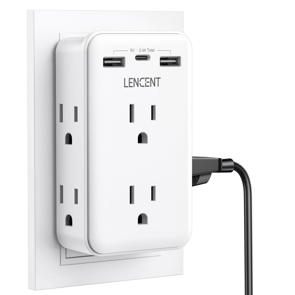 LENCENT 2-to-3 prong outlet adapter front view converts ungrounded outlets safely.