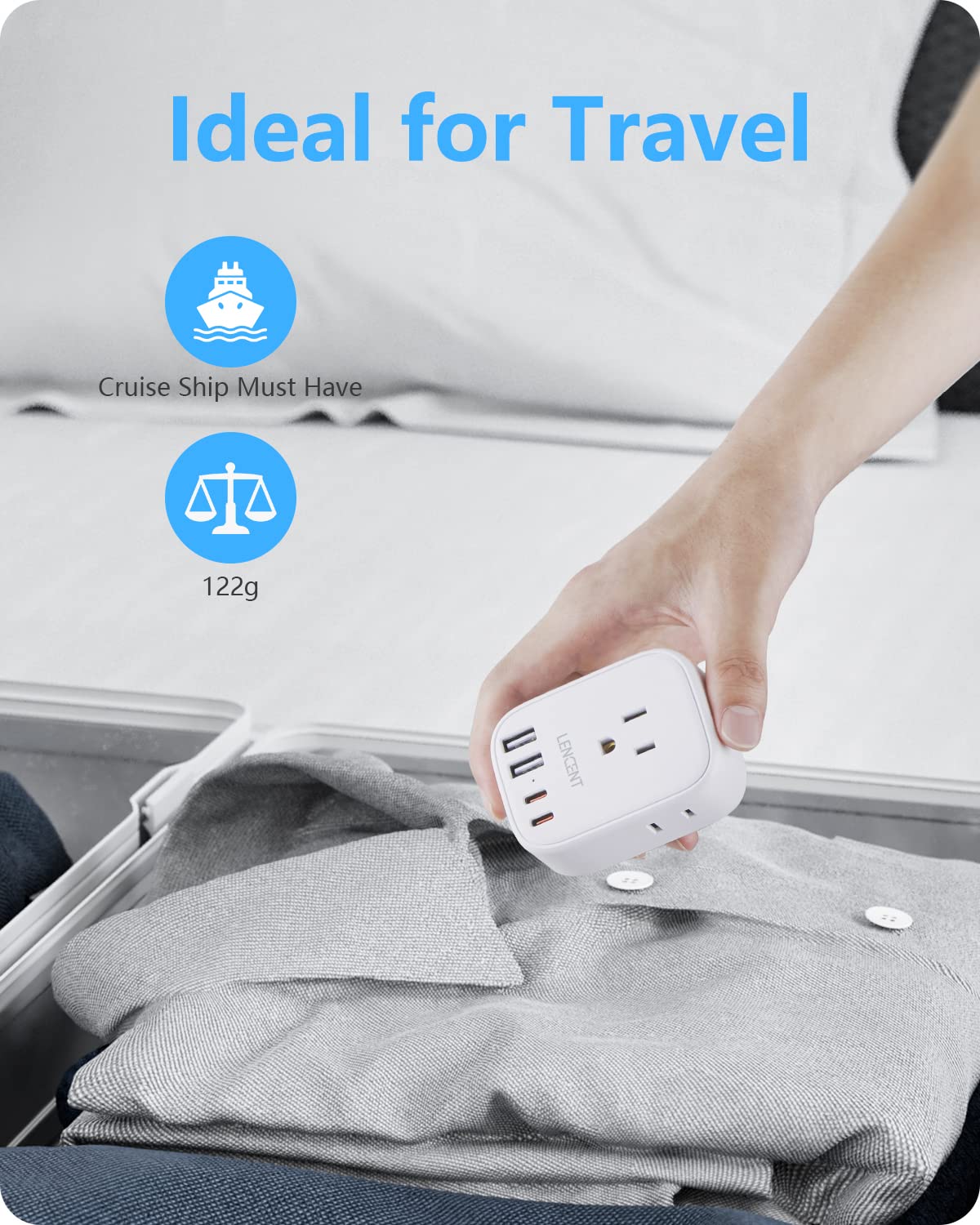 LENCENT 8-in-1 UK travel adapter suitable for UK and more.