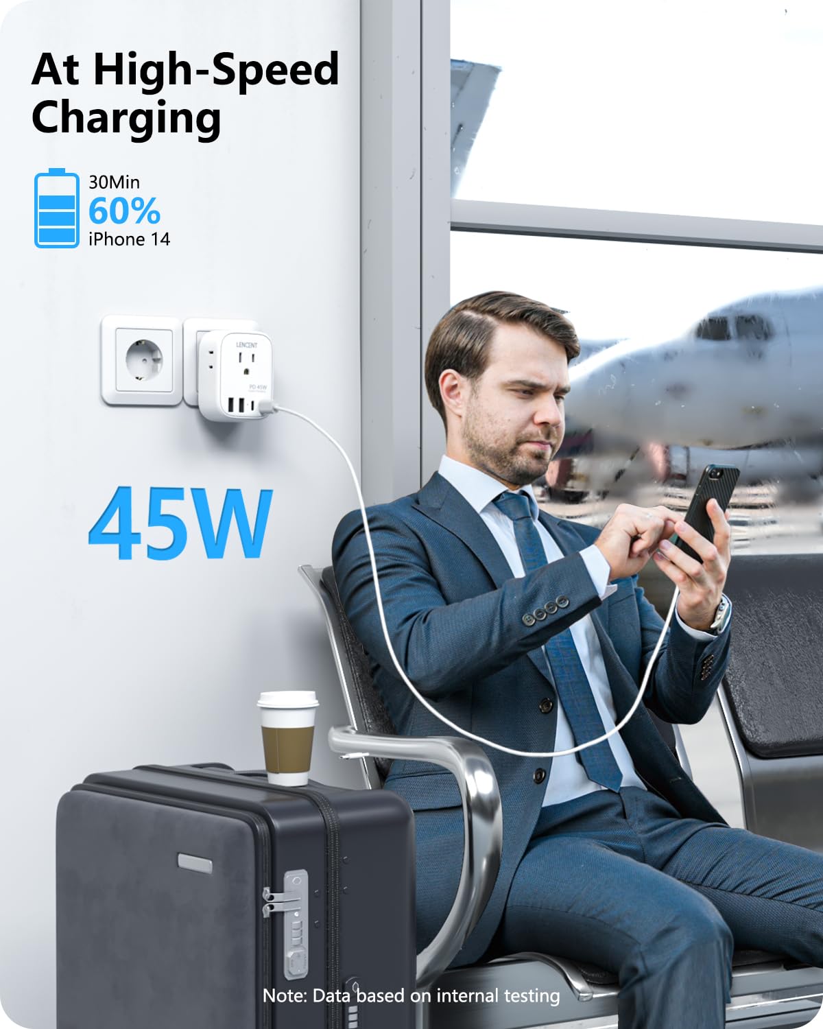 LENCENT 8-in-1 charger provides 4 outlets and 4 USB ports.