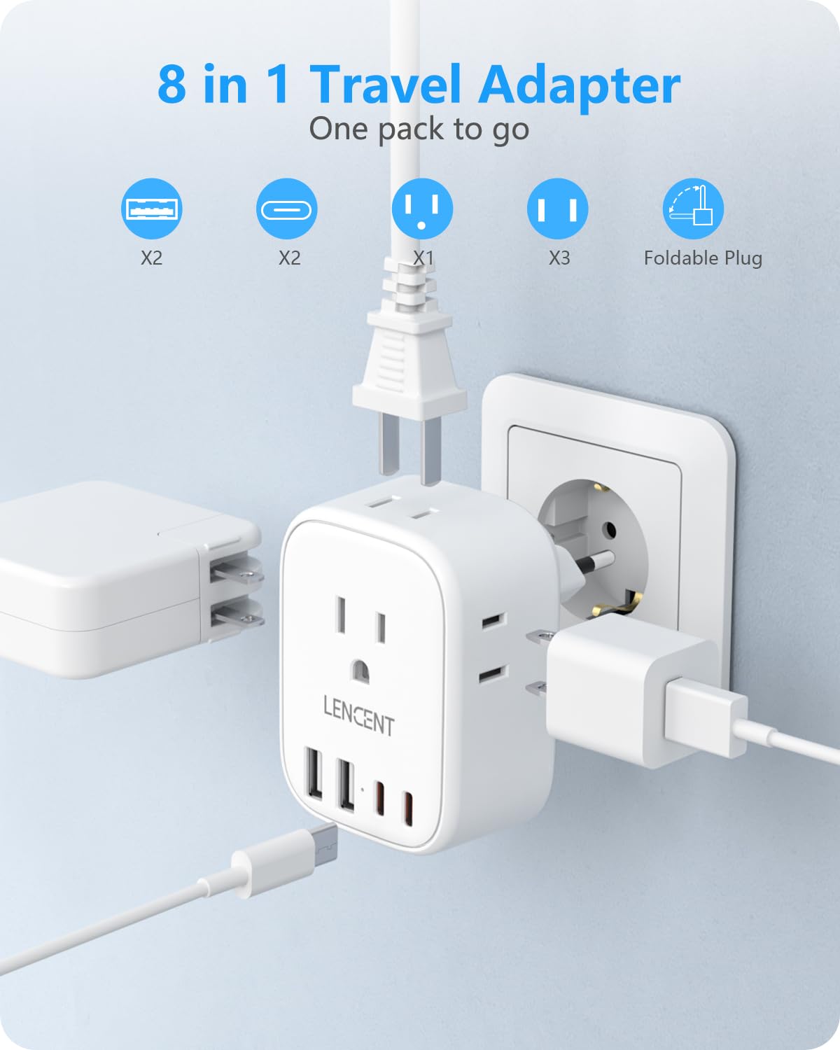 LENCENT compact lightweight travel adapter fits in bags without bulk
